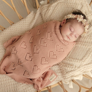 100% Cotton Luxury Knit Heart Swaddle Baby Blanket Blanket Bleu La La Color: Cream