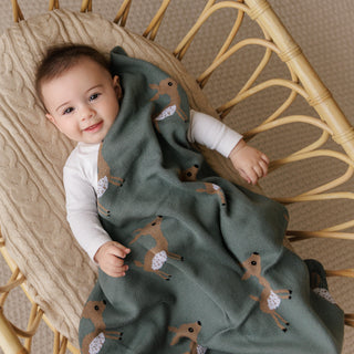 100% Cotton Knit Swaddle Baby Blanket Baby Blanket Bleu La La Color: Sheep - Khaki