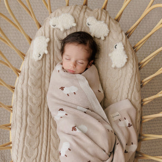 100% Cotton Knit Swaddle Baby Blanket Baby Blanket Bleu La La Color: Sheep - Khaki