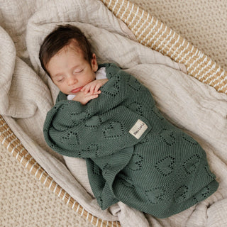 100% Cotton Luxury Knit Heart Swaddle Baby Blanket Blanket Bleu La La Color: Cream