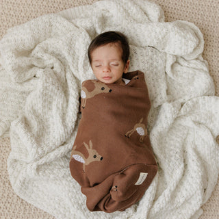 Luxury Cotton Deer Knit Swaddle Baby Blanket Bleu La La Color: Deer - Sage