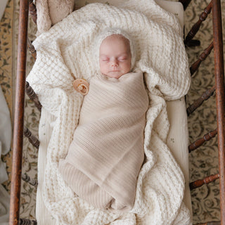Organic Ribbed Knit Cotton Baby Blanket Blanket Bleu La La Color: Denim Blue