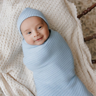 Organic Ribbed Knit Cotton Baby Blanket Blanket Bleu La La Color: Denim Blue