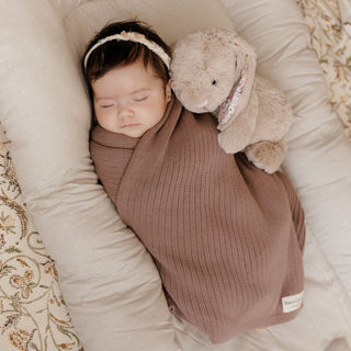 Organic Ribbed Knit Cotton Baby Blanket Blanket Bleu La La Color: Denim Blue
