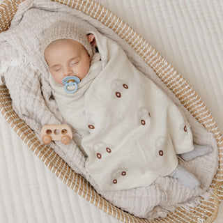 100% Cotton Knit Swaddle Baby Blanket Baby Blanket Bleu La La Color: Sheep - Khaki