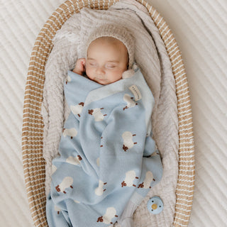 Sheep Knit Receiving Baby Blanket Bleu La La Color: Sheep - Grey