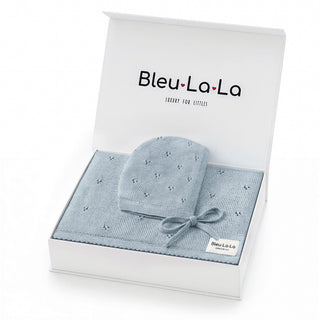 Organic Pointelle Swaddle Blanket + Hat Gift Set Bleu La La Color: Powder Blue