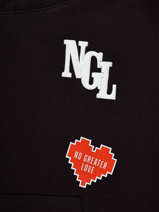 No Greater Love Vintage Washed Black Cotton Fleece Hoodie Sweater Holy Pals Size: 02