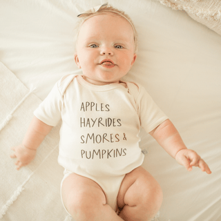 graphic bodysuit | apples hayrides smoresbodysuitsFinn + EmmaColor: DefaultSize: 0-3M