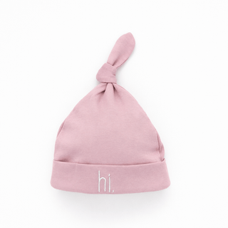 Hi. Embroidered Rosy Pink Knotted Baby Hat Huggalugs Size: 0-3 months