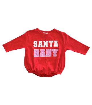 Organic Cotton Long Sleeve Bubble Romper - Santa Baby Red & Pink SIIX Collection Size: 0-3M