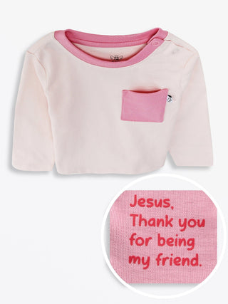 Pink Prayer Pocket Cotton Long Sleeve T-Shirt T-Shirt Holy Pals Size: 02
