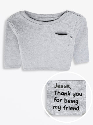 Heather Gray Prayer Cotton Pocket Long Sleeve T-Shirt T-Shirt Holy Pals Size: 02
