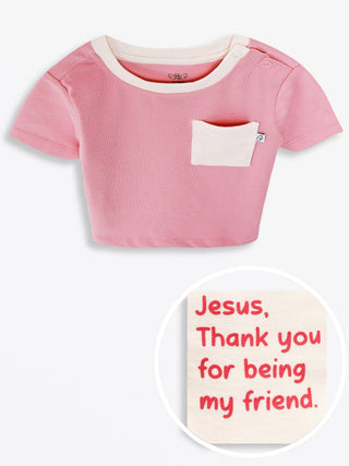 Pink Prayer Pocket Cotton Short Sleeve T-Shirt T-Shirt Holy Pals Size: 02