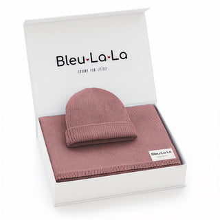 100% Organic Cotton Knit Blanket + Hat Set with Gift Box Bleu La La Color: Sugar Plum