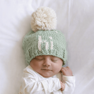 Hi. Sage Green Hand Knit Beanie Hat Huggalugs Size: XS (newborn)