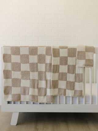 Plush Blanket - Taupe Checkered Mebie Baby