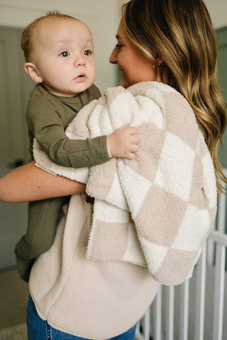 Plush Blanket - Taupe Checkered Mebie Baby