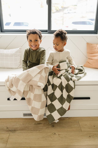 Plush Blanket - Taupe Checkered Mebie Baby
