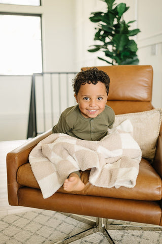Plush Blanket - Taupe Checkered Mebie Baby