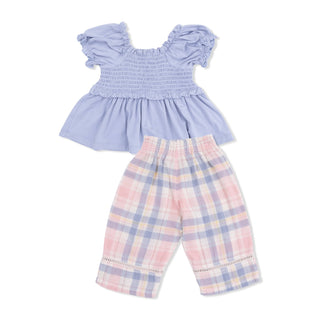 Smocked Blouse and Pant Set - Dusty Plaid 556M Angel Dear Size: 6-12M
