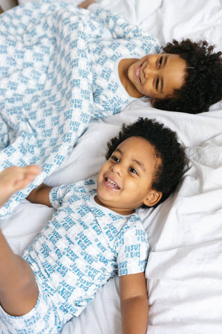 Bamboo Short Sleeve Pajama Set with Shorts - Blue Jesus Is King