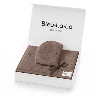 Organic Pointelle Swaddle Blanket + Hat Gift Set Bleu La La Color: Mocha