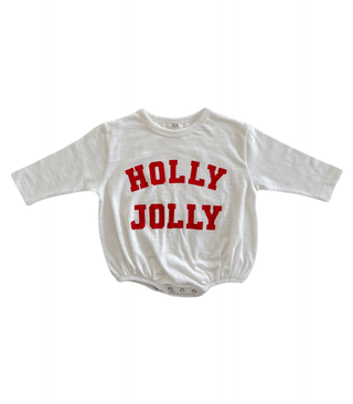 Organic Cotton Long Sleeve Bubble Romper - Holly Jolly White SIIX Collection Size: 0-3M