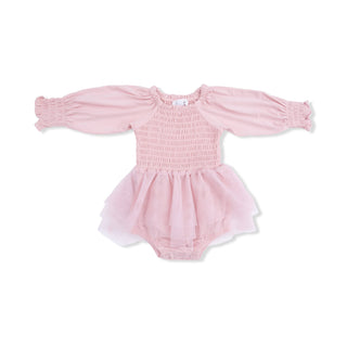 Long Sleeve Smocked Bubble Romper with Tutu - Solid Peachskin 627 Angel Dear Size: 0-6M