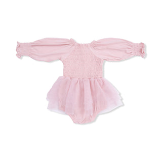 Long Sleeve Smocked Bubble Romper with Tutu - Solid Peachskin 627 Angel Dear Size: 0-6M