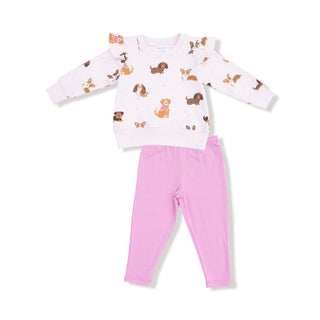 Ruffle Sweatshirt + Legging Set, Best Friend Dogs - Pink 676 Angel Dear Size: 6-12M