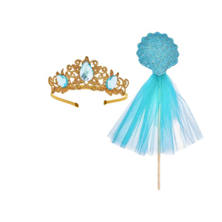 Bailey and Ava Mermaid Tail Skirt, Crown & Wand Set - Turquoise | Baby Riddle
