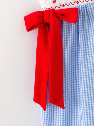 Toddler Girls Baseball Smocked Dress - Blue Plaid Summer Outfit Dress Rylee Faith Designs Size: 2