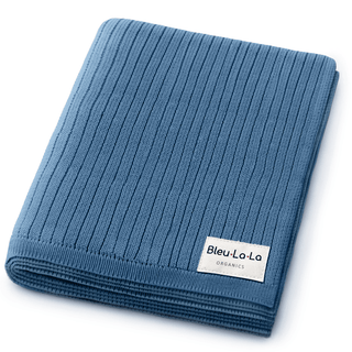 Organic Ribbed Knit Cotton Baby Blanket Blanket Bleu La La Color: Denim Blue