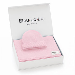 100% Organic Cotton Knit Blanket + Hat Set with Gift Box Bleu La La Color: Blush Pink