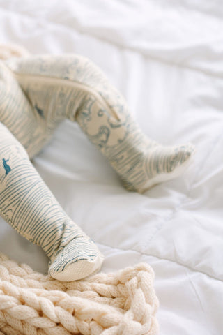 Walking on Water Ribbed Cotton-Bamboo Blend PJ Footed Onesie Onesie Holy Pals Size: 00-03M