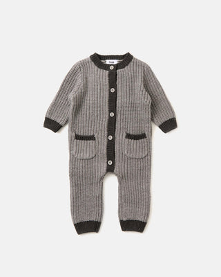 Long Sleeve Jumpsuit - Chunky comfywear 7AMEnfant Color: Heather Grey Black Size: 0-3M