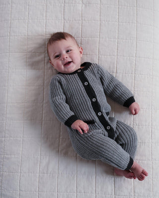Long Sleeve Jumpsuit - Chunky comfywear 7AMEnfant Color: Oat Heather Grey Size: 0-3M