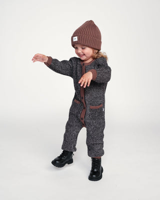 Long Sleeve Jumpsuit - Chunky comfywear 7AMEnfant Color: Oat Heather Grey Size: 0-3M