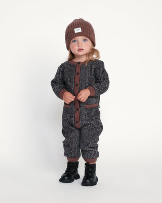 Long Sleeve Jumpsuit - Chunky comfywear 7AMEnfant Color: Oat Heather Grey Size: 0-3M