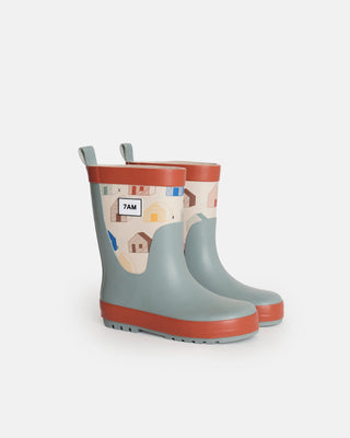 Rain Boots baby shoes 7AM Enfant Color: Rainy Houses Teal Size: 6