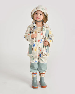 Rain Worker Jacket jacket 7AM Enfant Color: Rainy Houses Teal Size: 18-24M