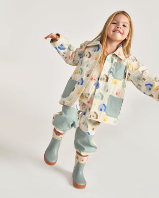 Rain Worker Jacket jacket 7AM Enfant Color: Rainy Houses Teal Size: 18-24M