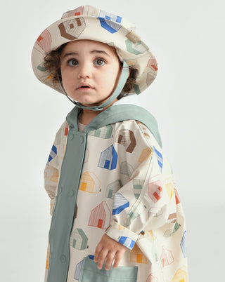 Rain Poncho coat 7AM Enfant Color: Rainy Houses Teal Size: 12-18M
