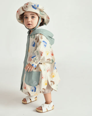 Rain Poncho coat 7AM Enfant Color: Rainy Houses Teal Size: 12-18M