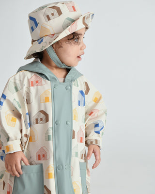Rain Poncho coat 7AM Enfant Color: Rainy Houses Teal Size: 12-18M