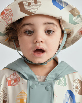 Rain Poncho coat 7AM Enfant Color: Rainy Houses Teal Size: 12-18M