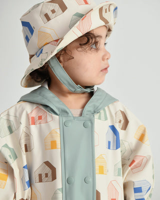 Rain Poncho coat 7AM Enfant Color: Rainy Houses Teal Size: 12-18M