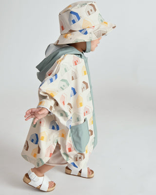 Rain Poncho coat 7AM Enfant Color: Rainy Houses Teal Size: 12-18M