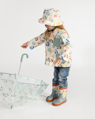 Rain Worker Jacket jacket 7AM Enfant Color: Rainy Houses Teal Size: 18-24M